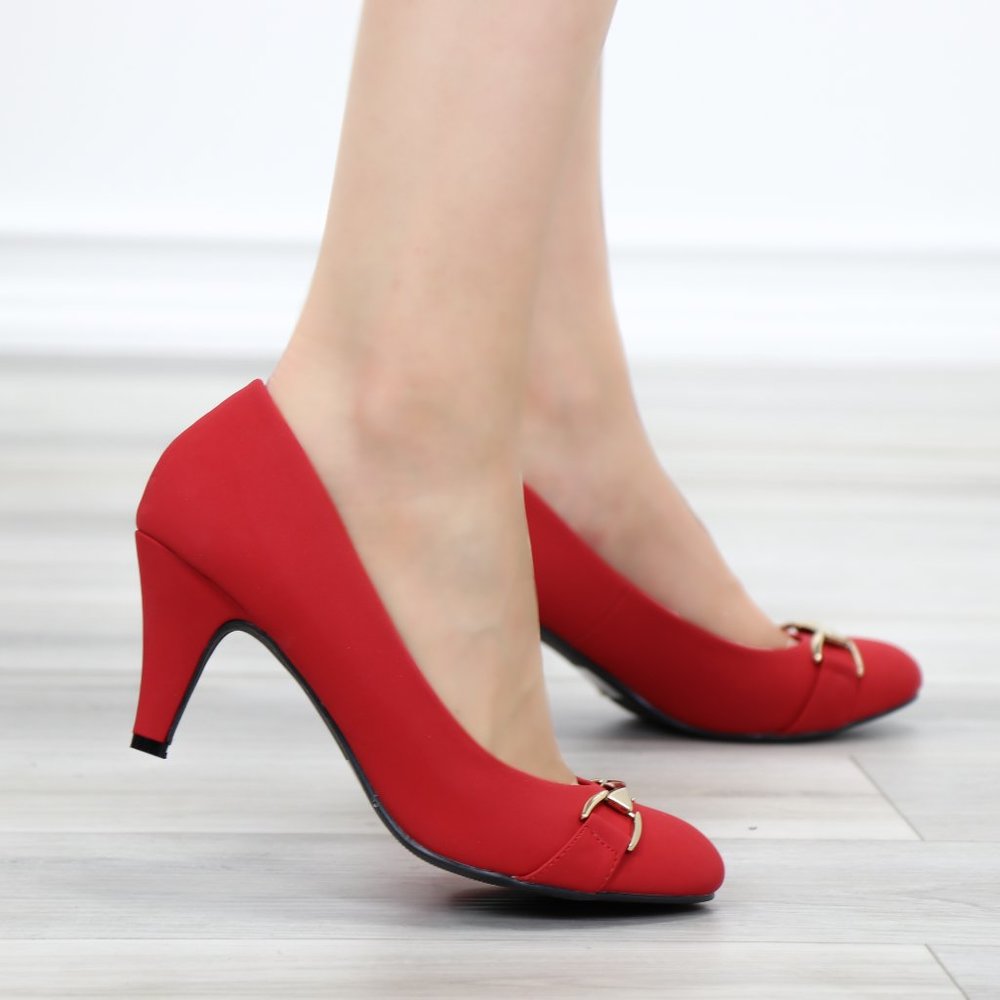 Red Vintage Style Round Toe Comfort Pumps - Picture 6 of 11